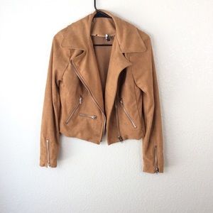 LULIS Suede Brown Zip Up Moto Jacket